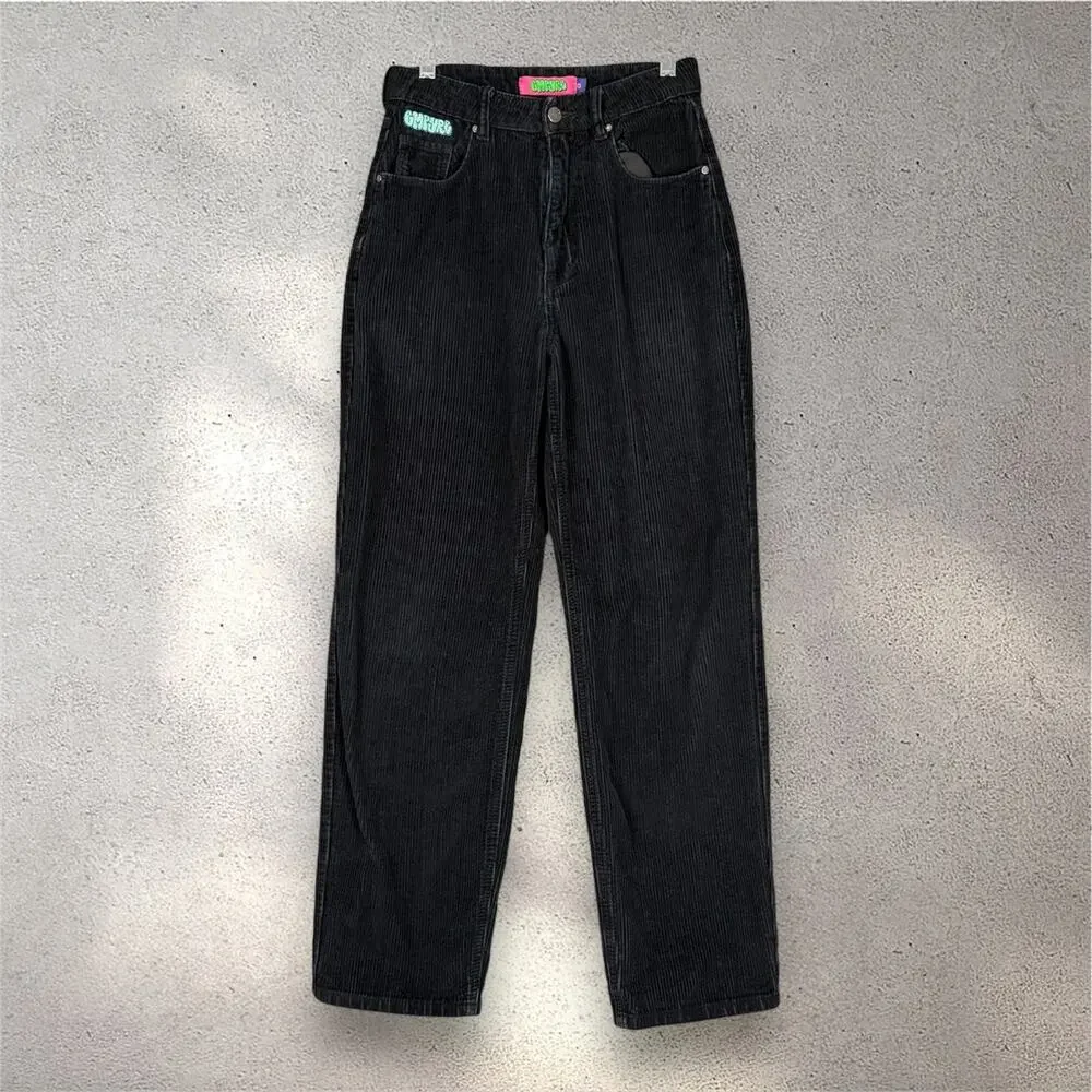 Empyre Tori Black Corduroy Pants Size 0 High Rise Straight Leg Y2K Skater Retro